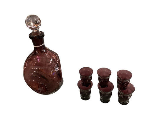 Purple decanter with 6 shot glasses|2953