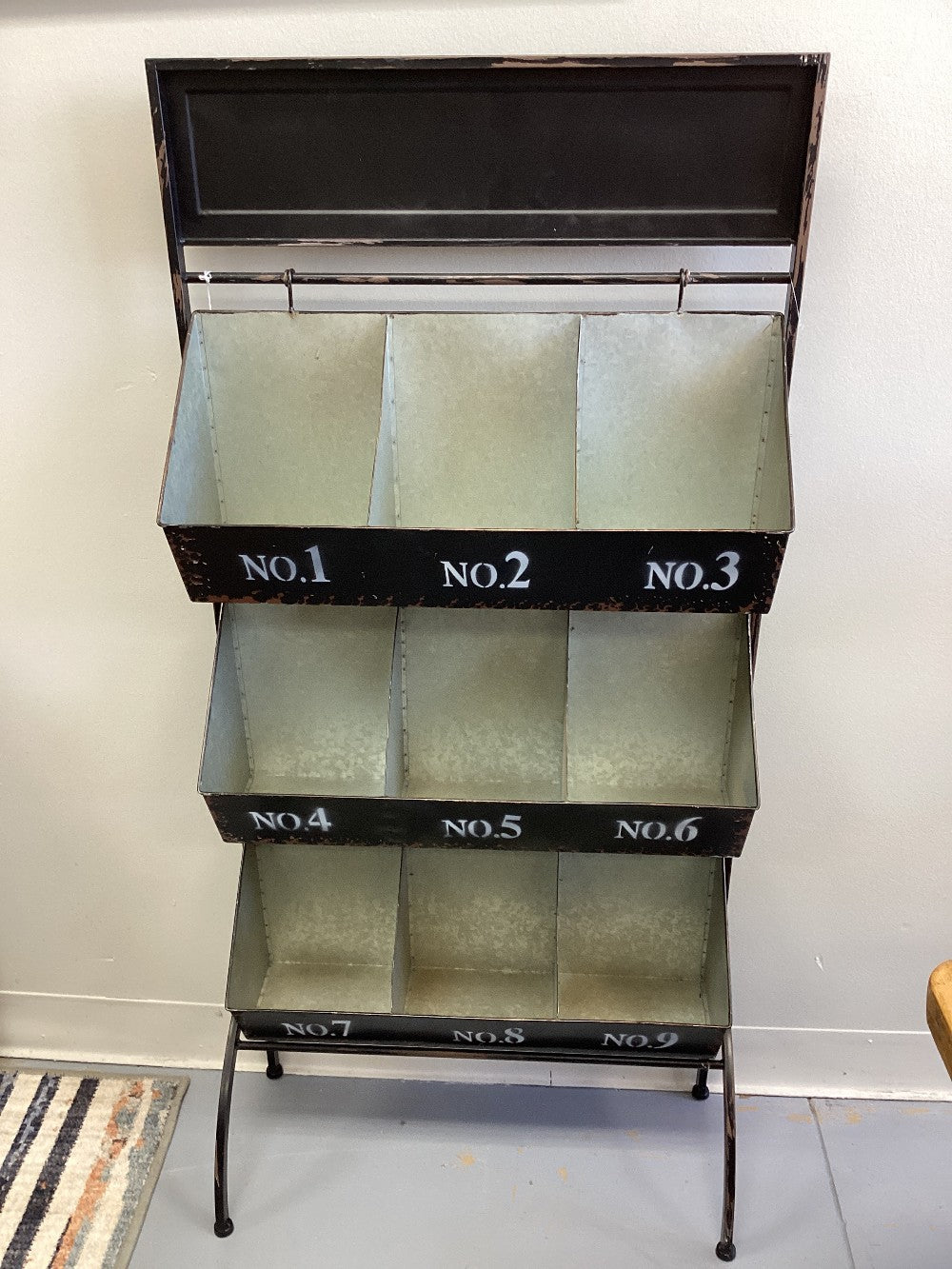 9 bin metal chalkboard bin rack|3205