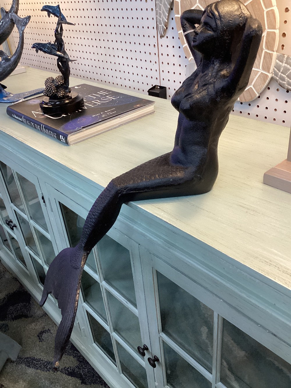 Black cast iron sitting mermaid 18 H 14D|3439