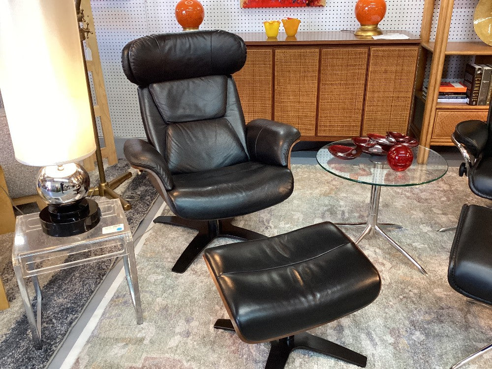 Black leather Eams look a like chair and ottoman|3877