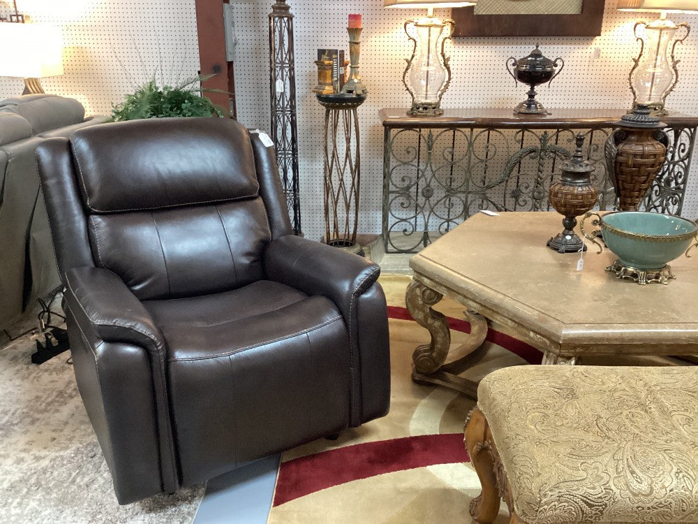 Brown leather rocker recliner|4677