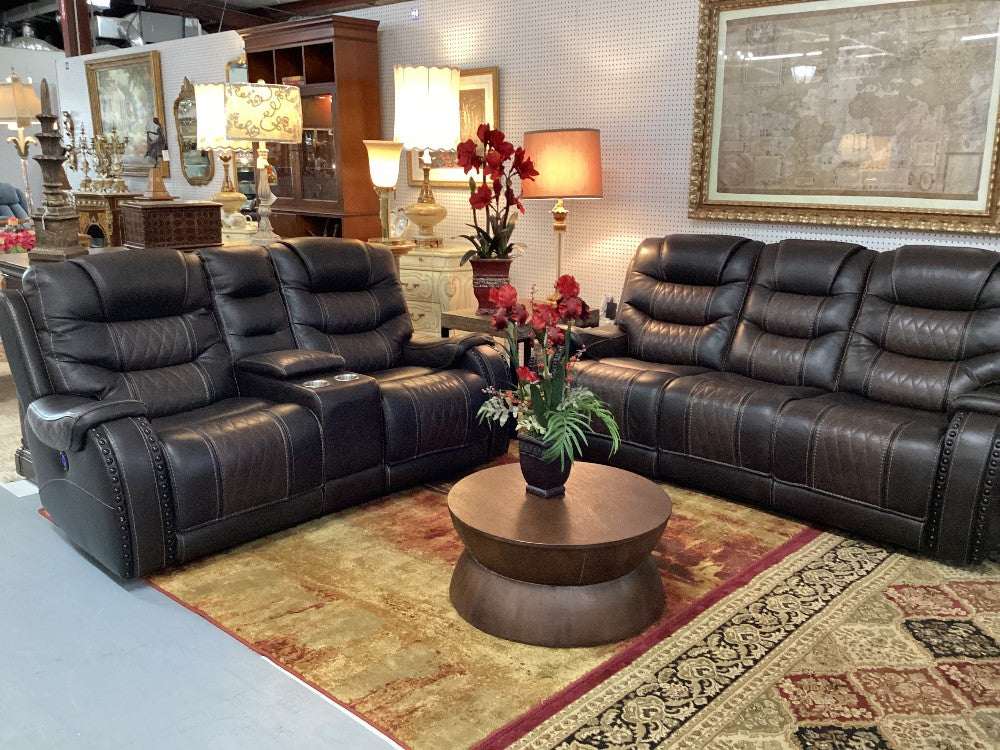 Brown leather electric reclining loveseat|4741