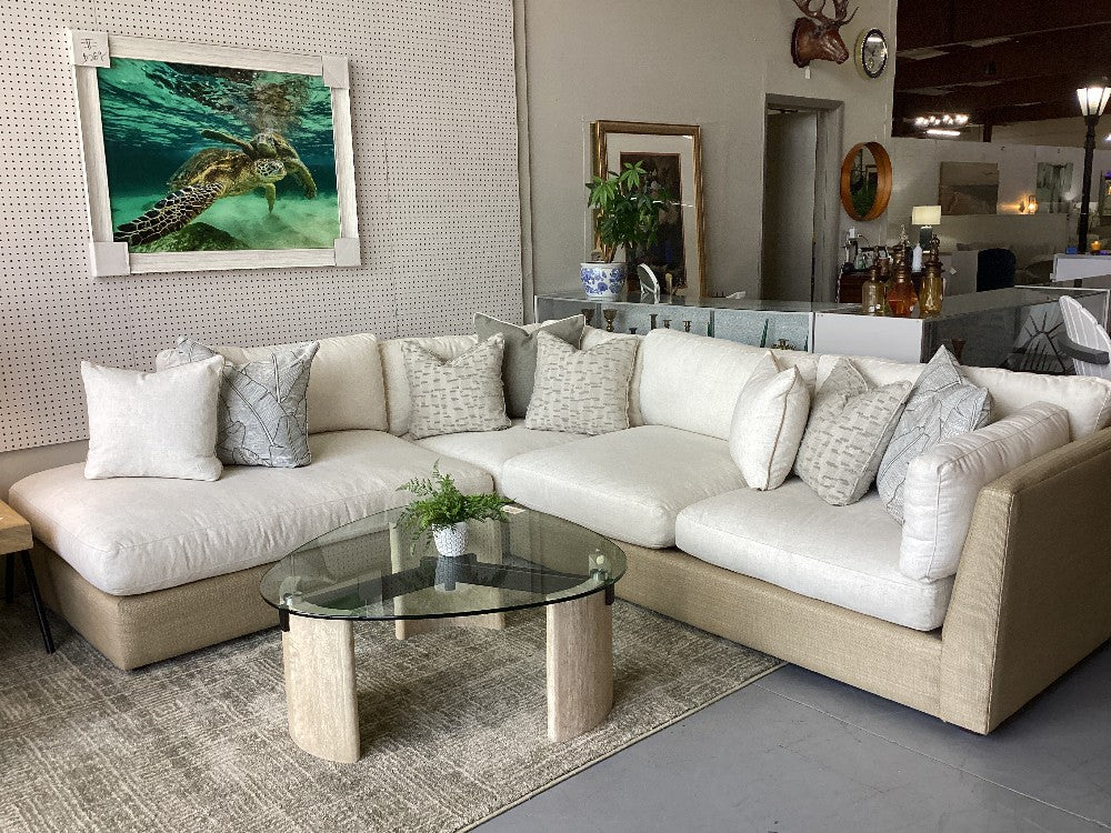 Cindy Crawford cream fabric sectional|4932