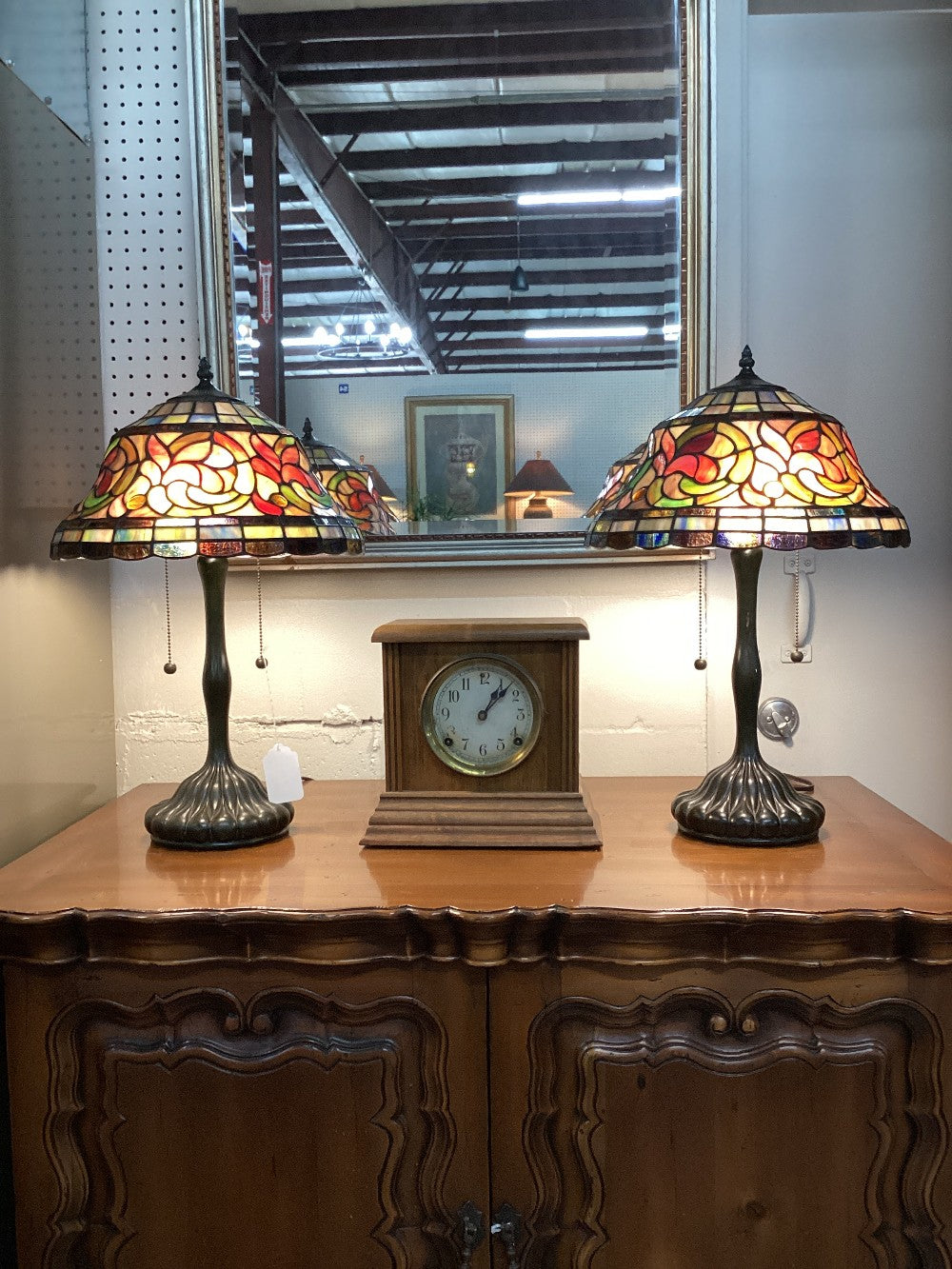 Pair Glass Leaded Lamps|4990