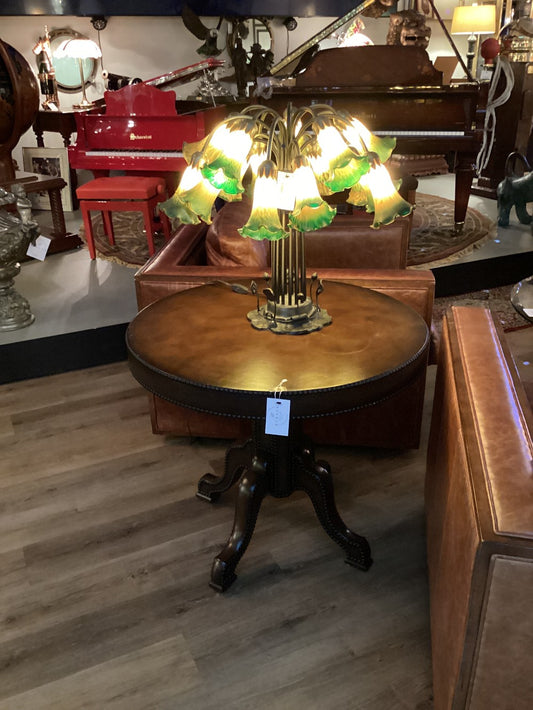 Leather wrapped Wood table|5027