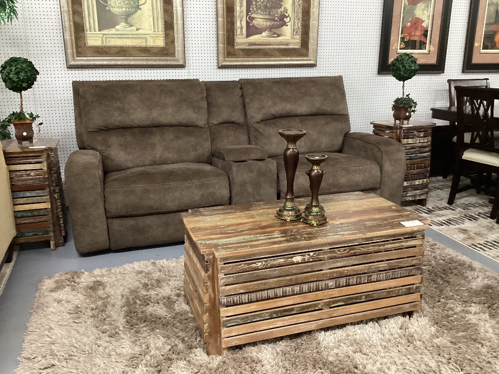 Brown reclining sofa with cup holders|5238