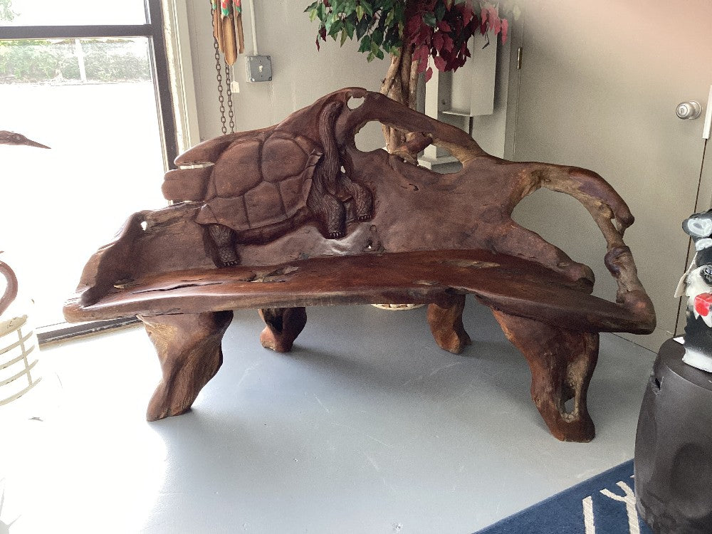 Teak carved turtle bench|5267
