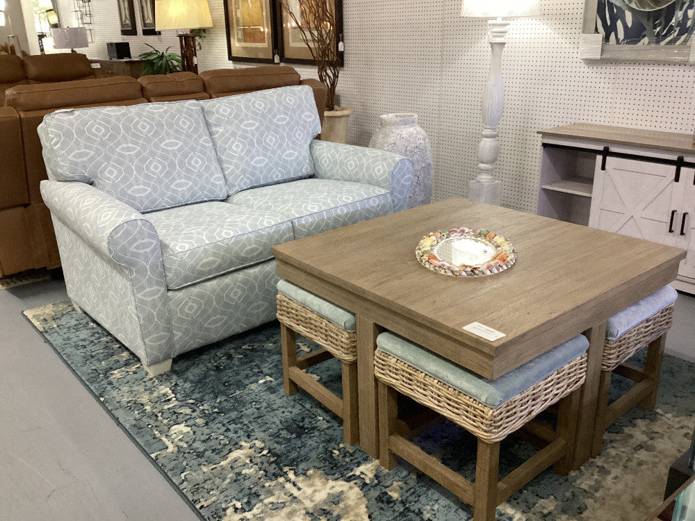 Capri blue and white loveseat|5361