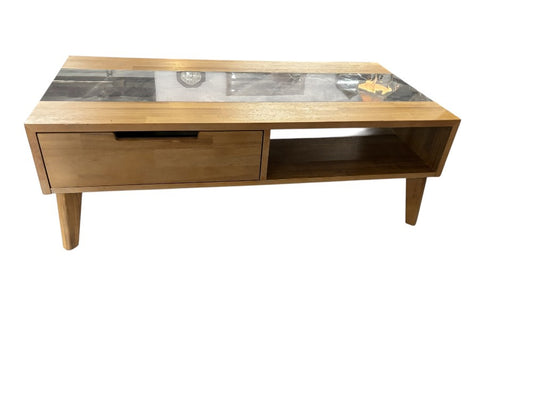 Blonde Wood and Grey Fux Marble Coffee Table|3058