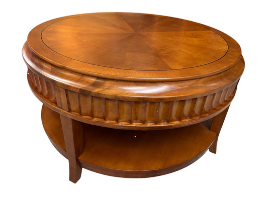 Round Wooden Coffee Table w/ Shelving|3063