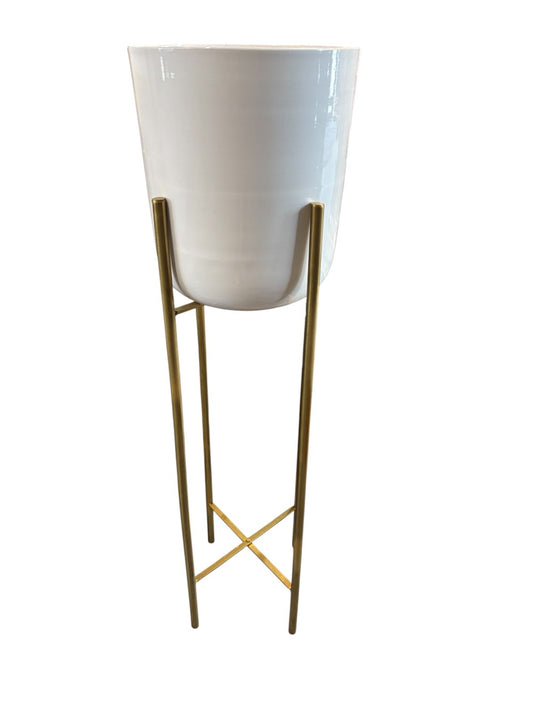 Pair White/Gold metal planters|3023