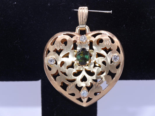 Puff Heart Diamond and Sapphire Pendant