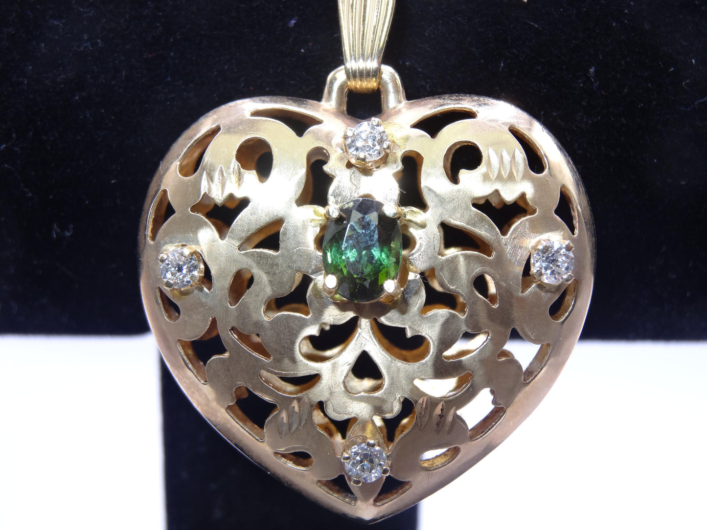 Puff Heart Diamond and Sapphire Pendant