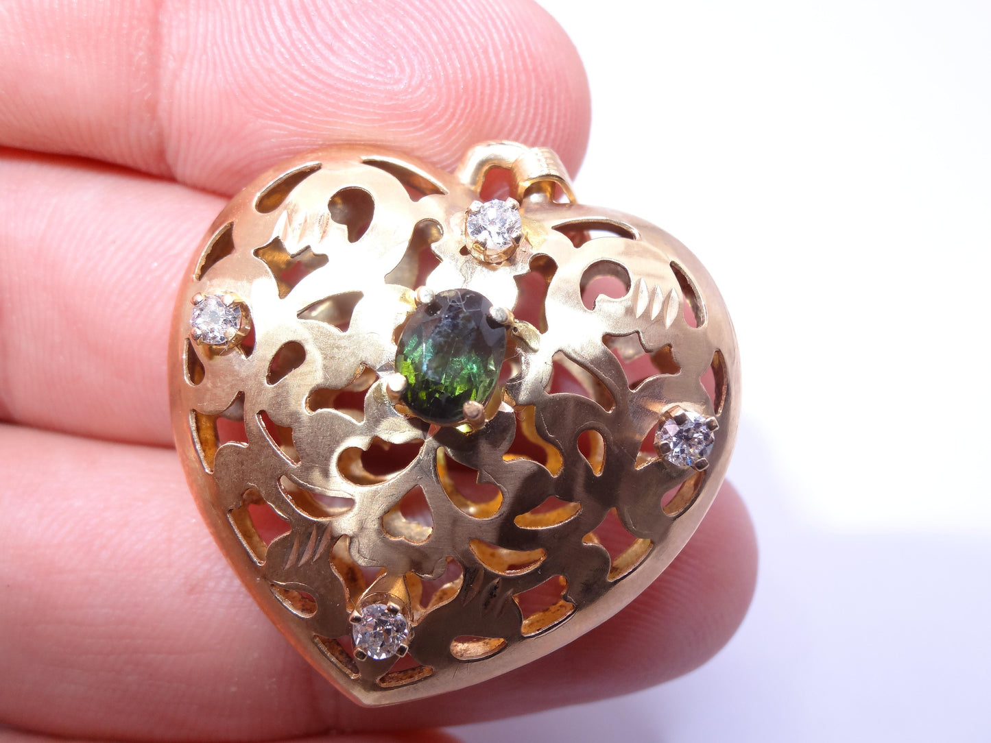 Puff Heart Diamond and Sapphire Pendant