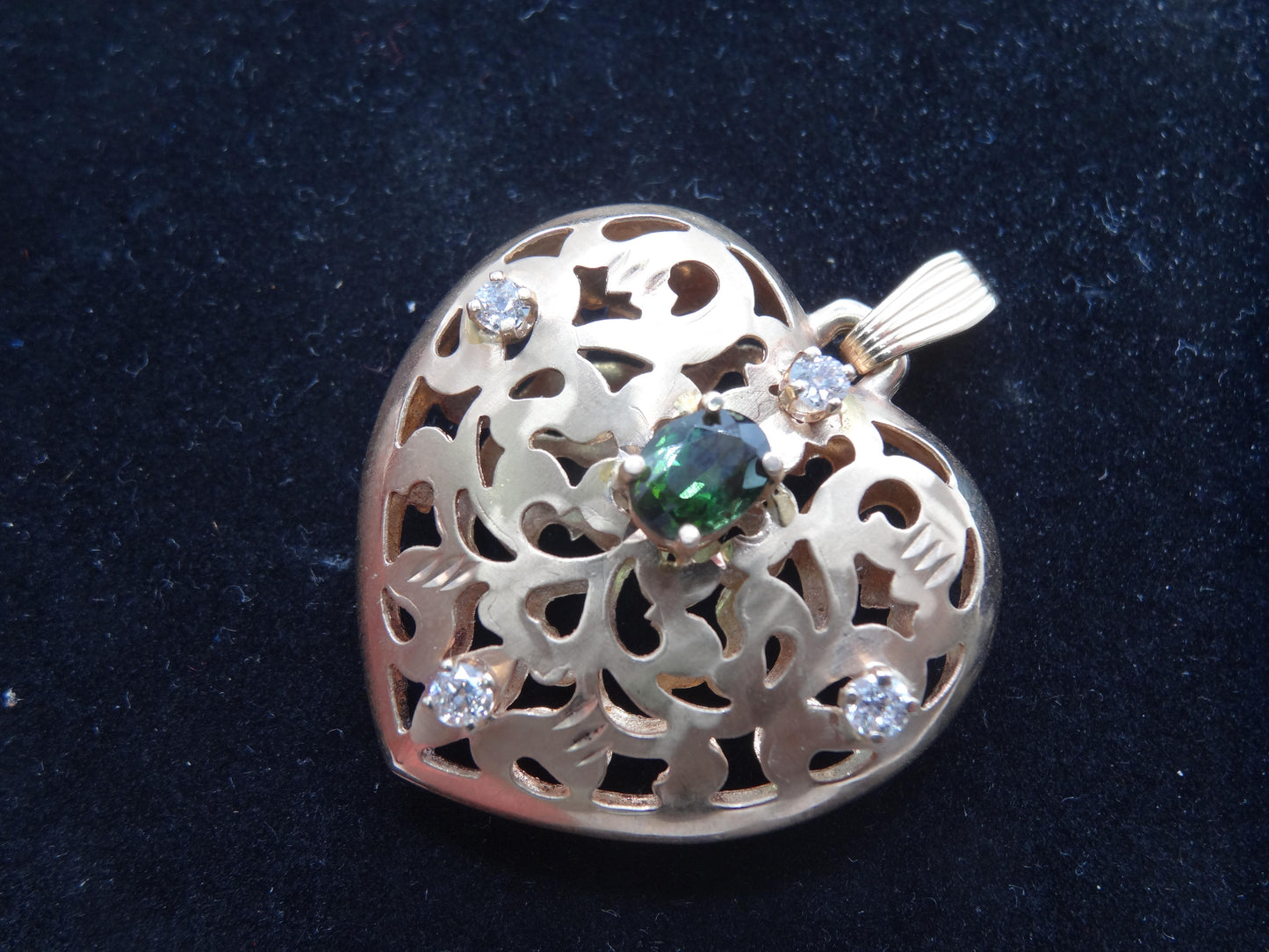Puff Heart Diamond and Sapphire Pendant