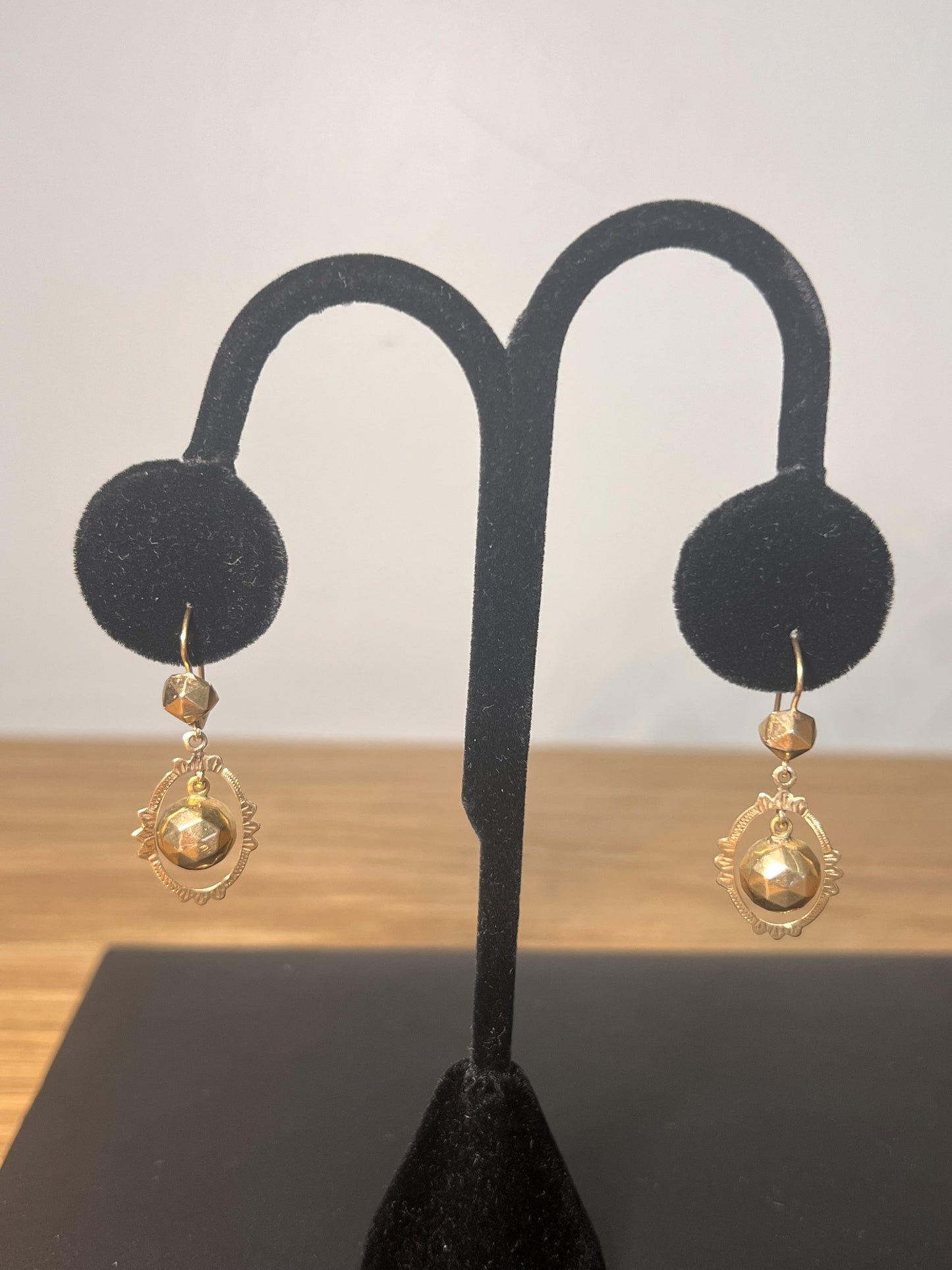 14k Gold Drop Earrings with Faceted Ball Dangles