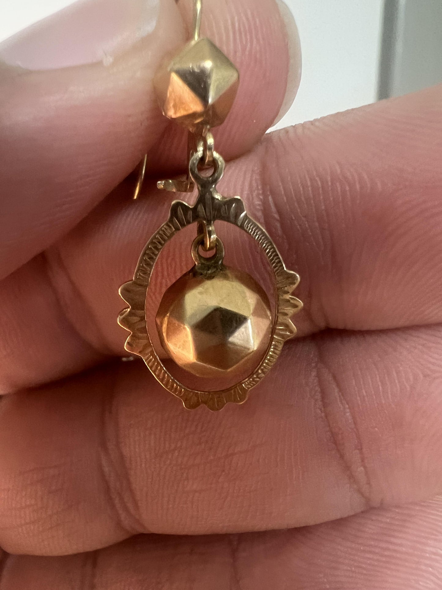 14k Gold Drop Earrings with Faceted Ball Dangles