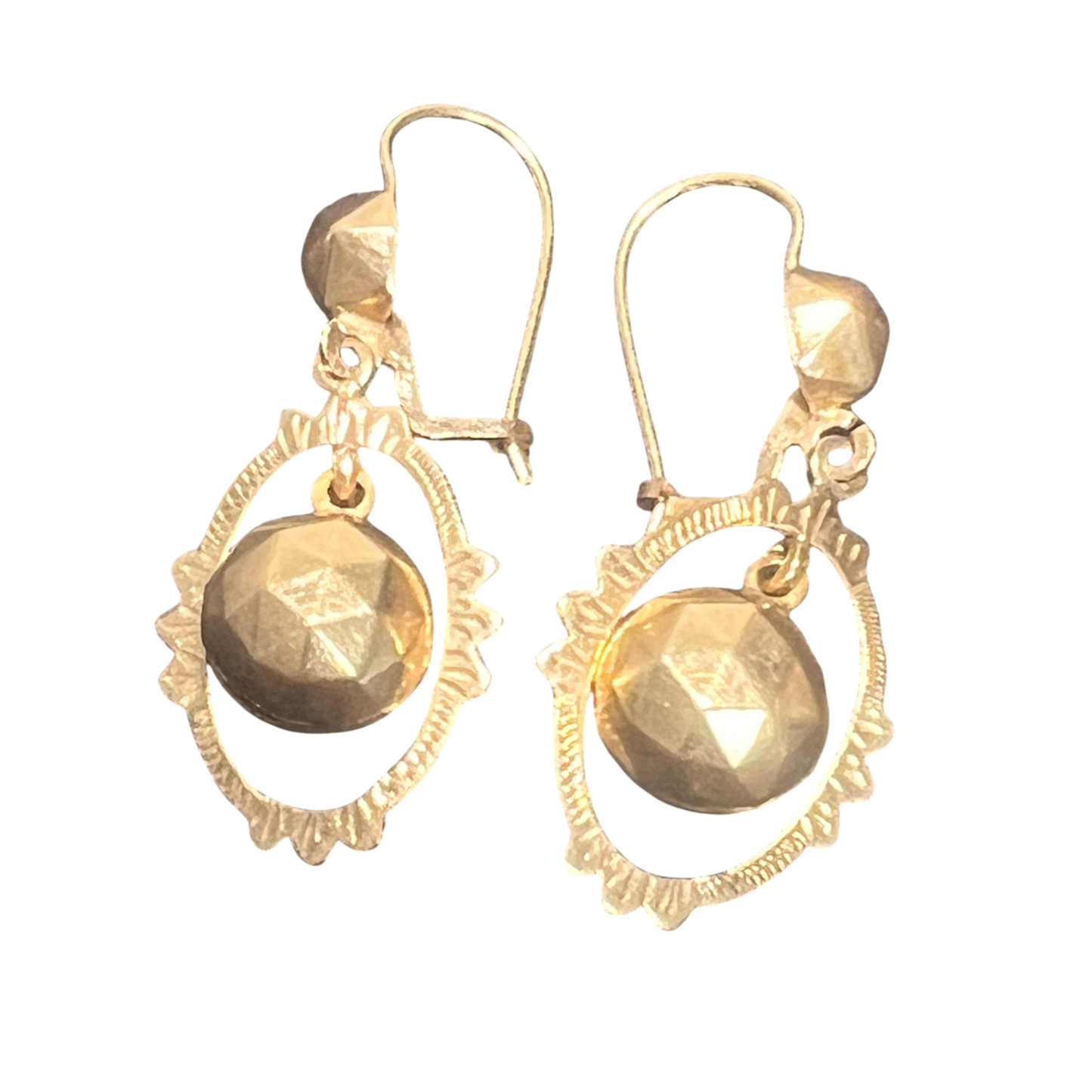 14k Gold Drop Earrings with Faceted Ball Dangles