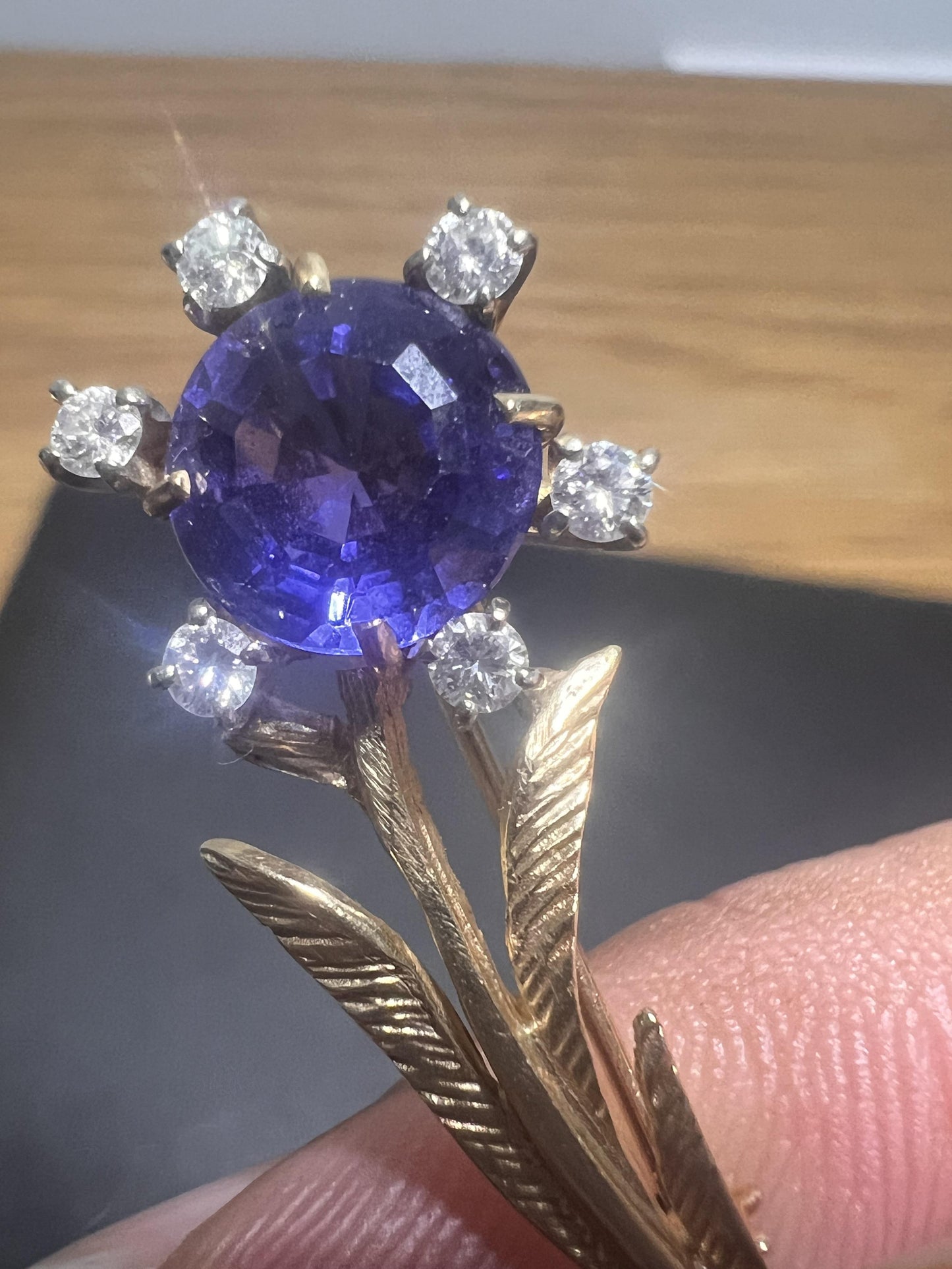 Tanzanite and Diamond 14k Gold Brooch