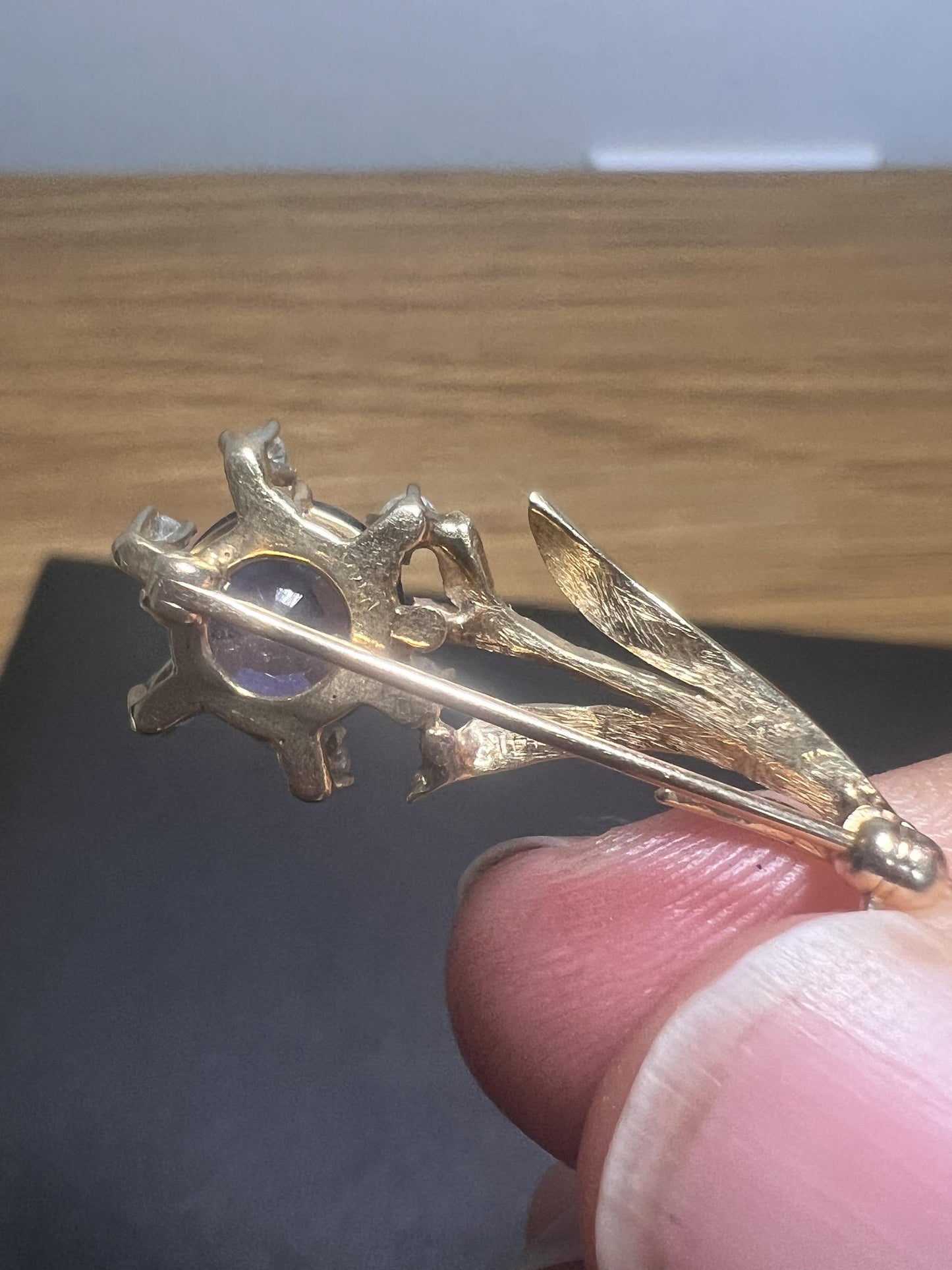 Tanzanite and Diamond 14k Gold Brooch