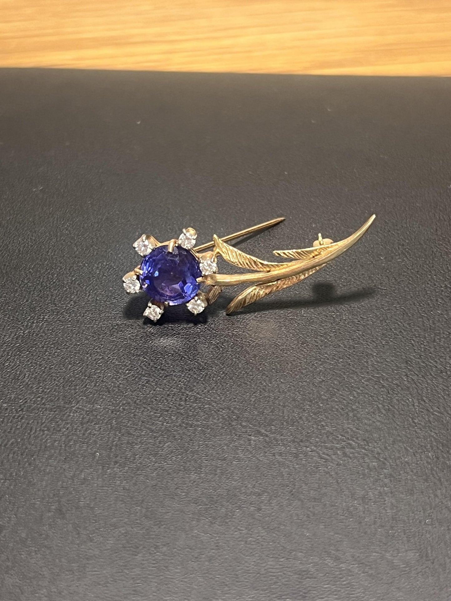 Tanzanite and Diamond 14k Gold Brooch