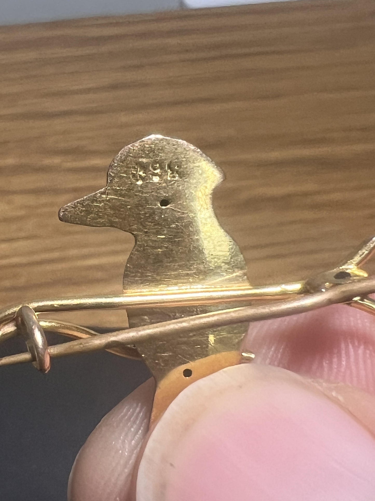 Gold Kookaburra Bird Brooch with Ruby and Turquoise accents