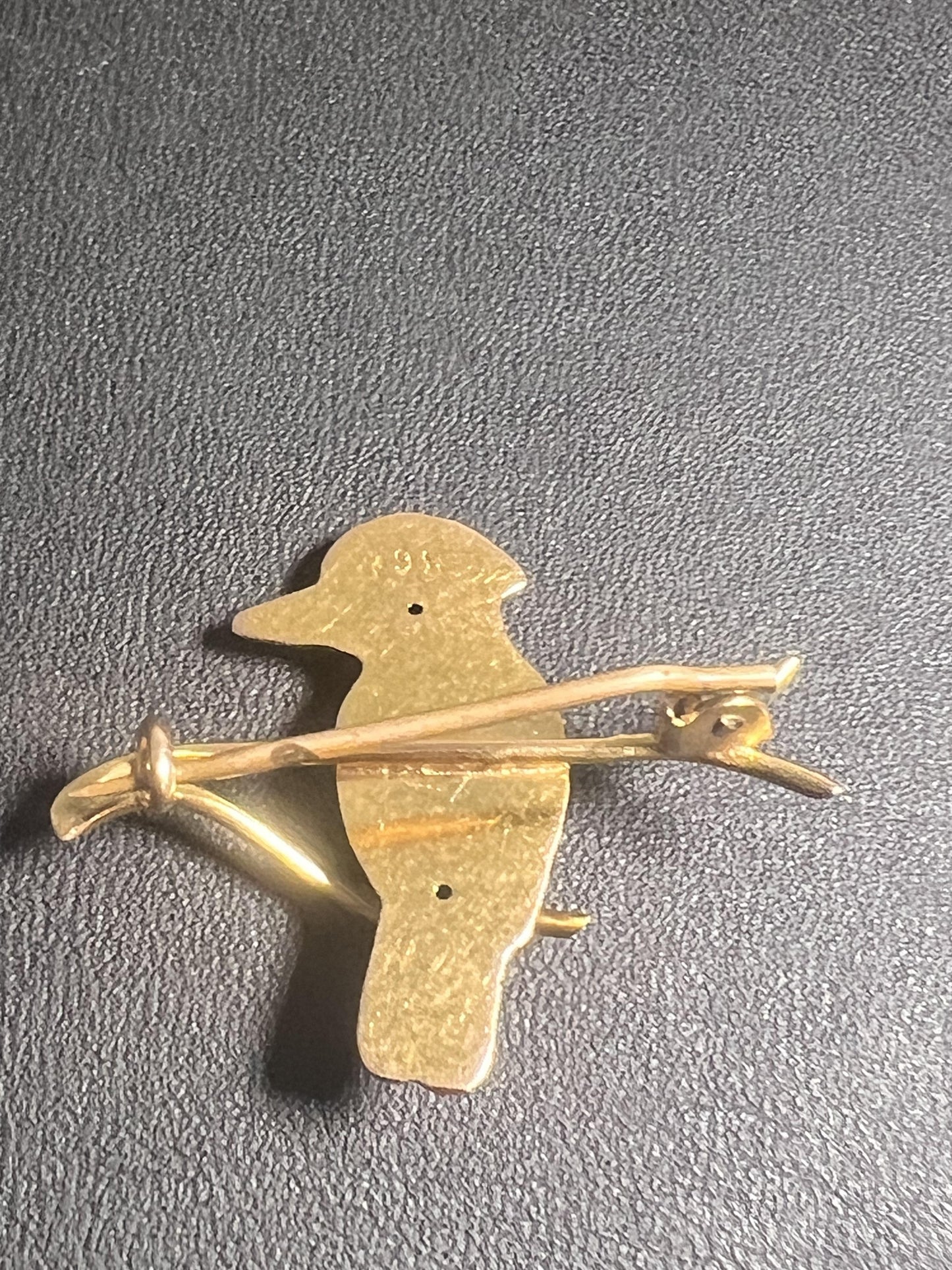 Gold Kookaburra Bird Brooch with Ruby and Turquoise accents