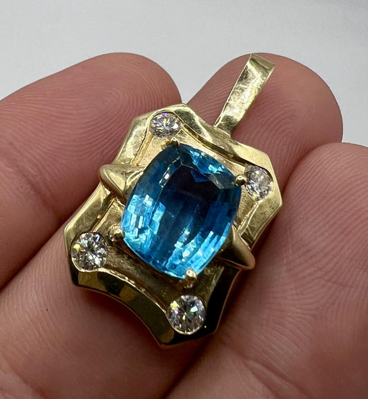 Blue Topaz and Diamond Pendant