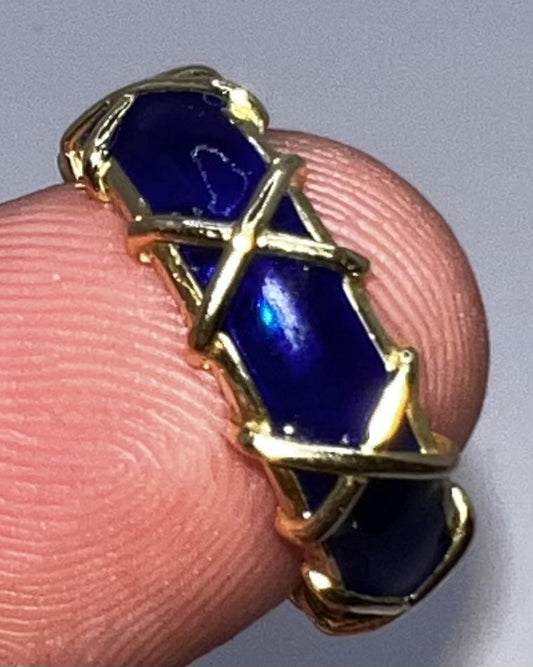 Blue Enamel 14k Gold Ring Band