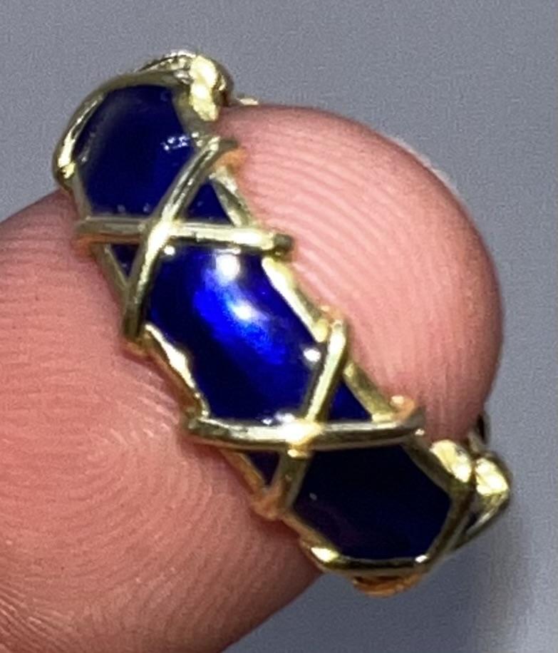 Blue Enamel 14k Gold Ring Band