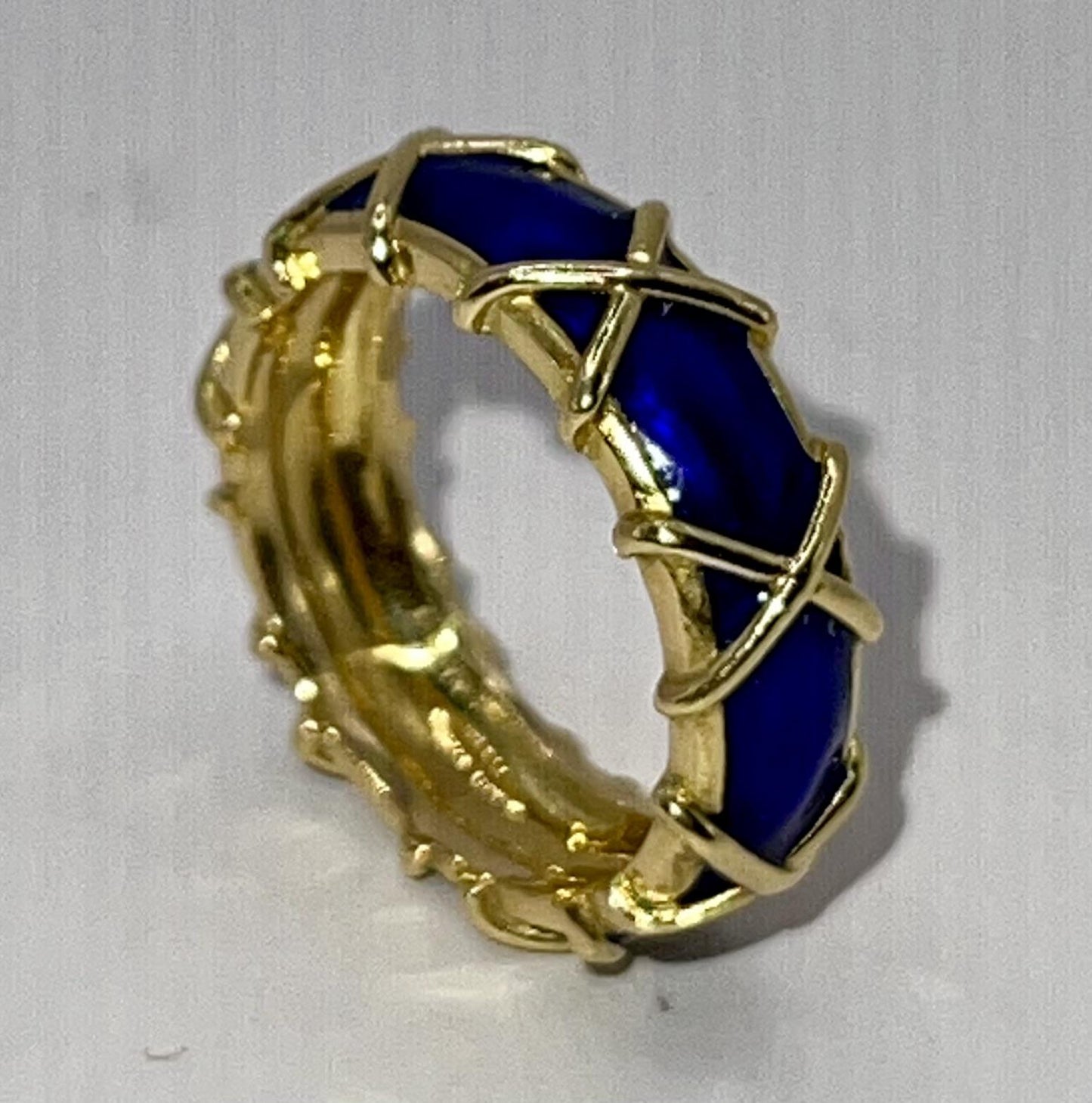 Blue Enamel 14k Gold Ring Band
