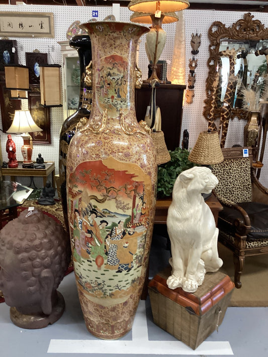 Ex Lg Pink /Tan Asian style Vase|1118