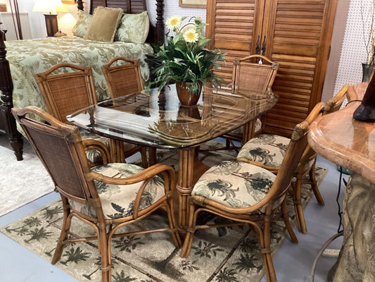Ratan GlassTop Dining Table w/6|2906