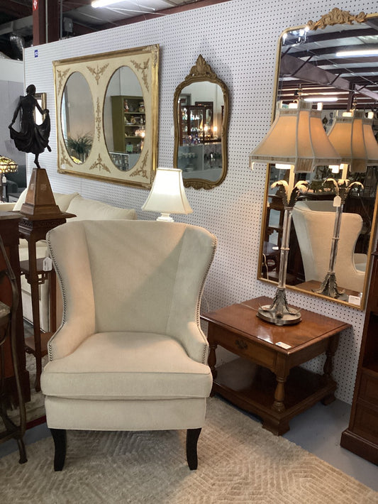 Beige high back chair with nailheads|3122