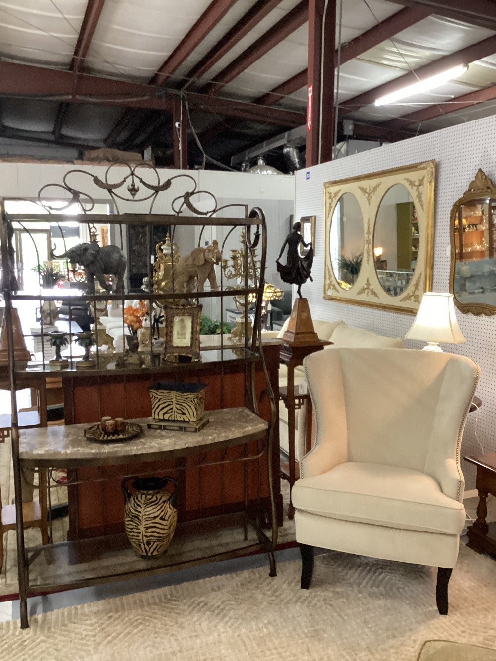 Beige high back chair with nailheads|3123