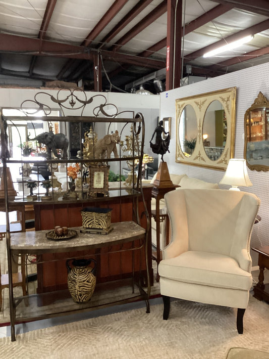 Beige high back chair with nailheads|3123