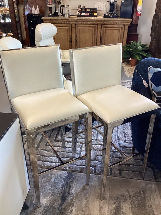 Pair crome and white leather stool|3213