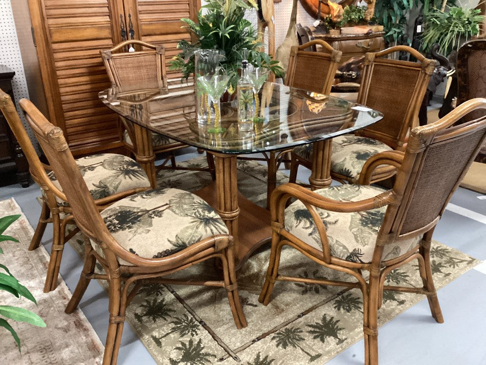 Ratan GlassTop Dining Table w/6|3306