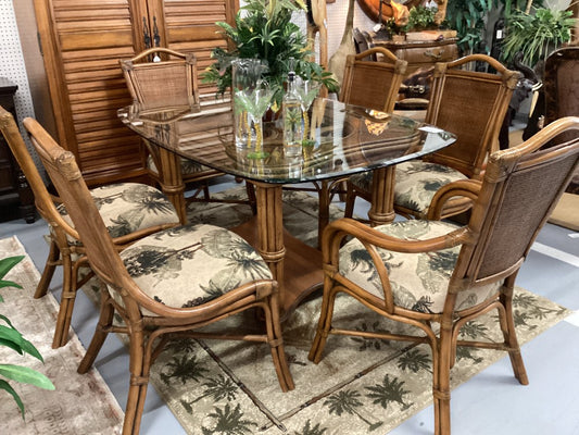 Ratan GlassTop Dining Table w/6|3306