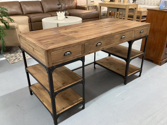 Industrial style wood and metal desk|3326