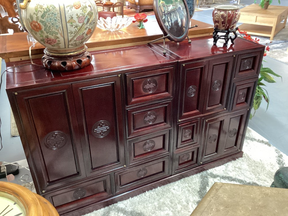Asian rosewood console with 2 way sliding drawers|3394