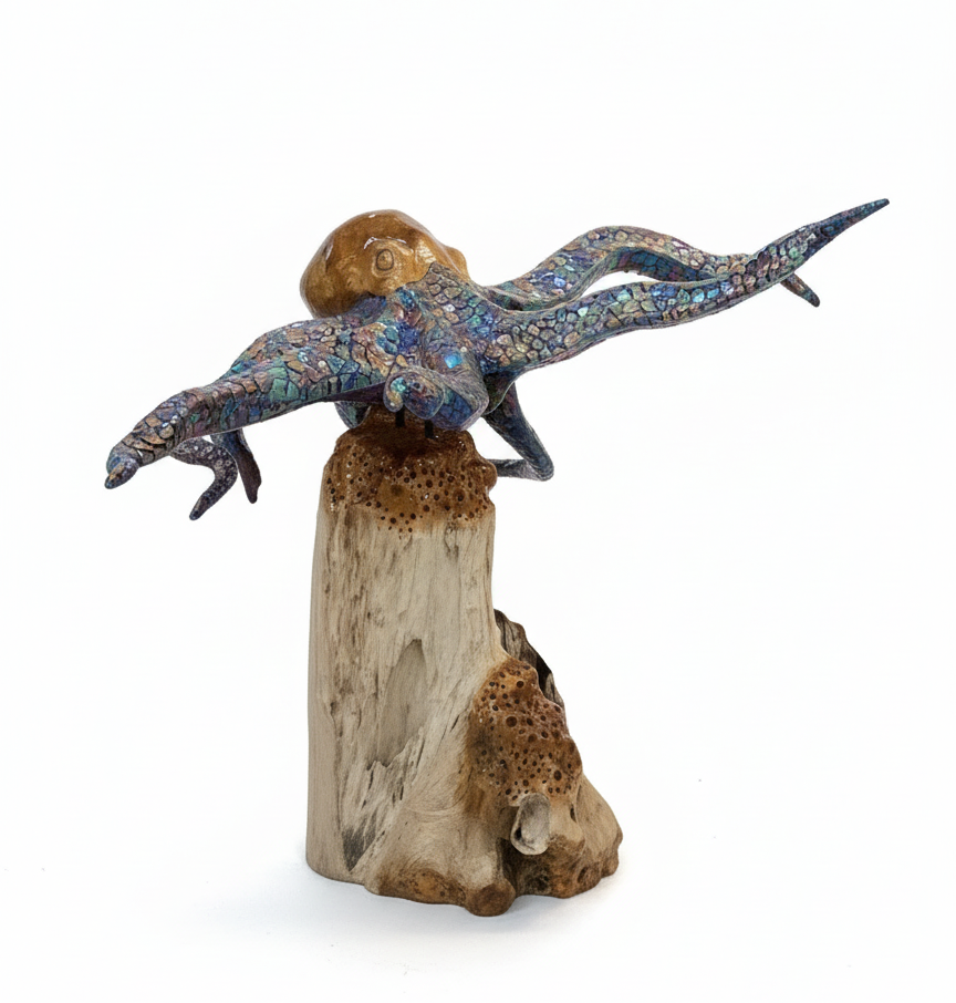 Teak Octopus on painted base