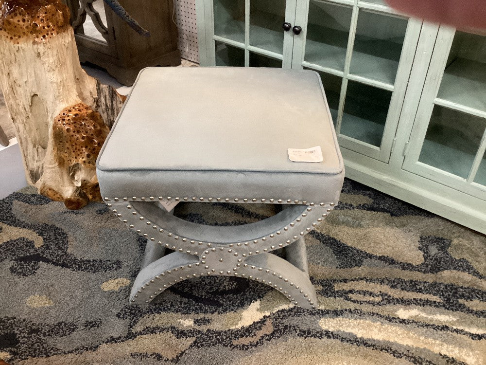 Blue velvet studded foot stool|3426