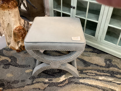 Blue velvet studded foot stool|3426