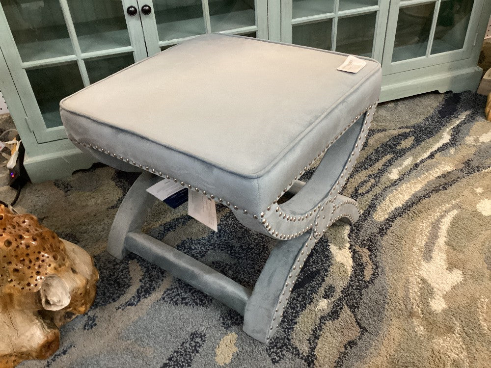 Blue velvet studded foot stool|3428