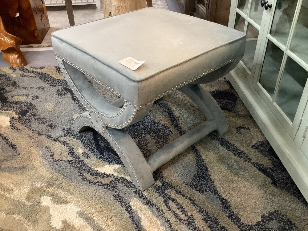 Blue velvet studded foot stool|3429