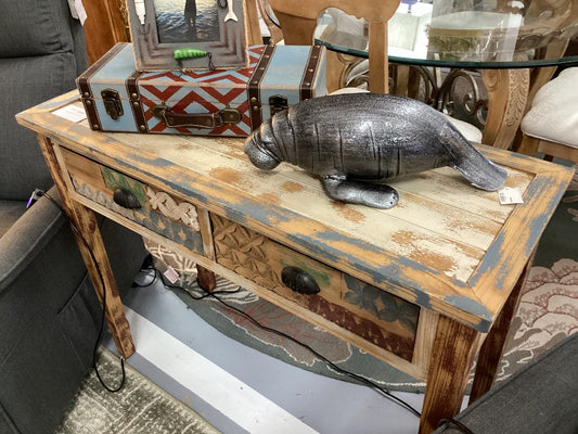Rustic 2 drawer console table. 40 L. 16 D. 32 H|3472