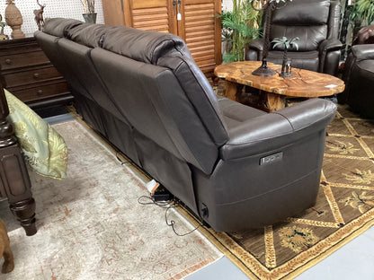 Brown leather electric reclining sofa|3525