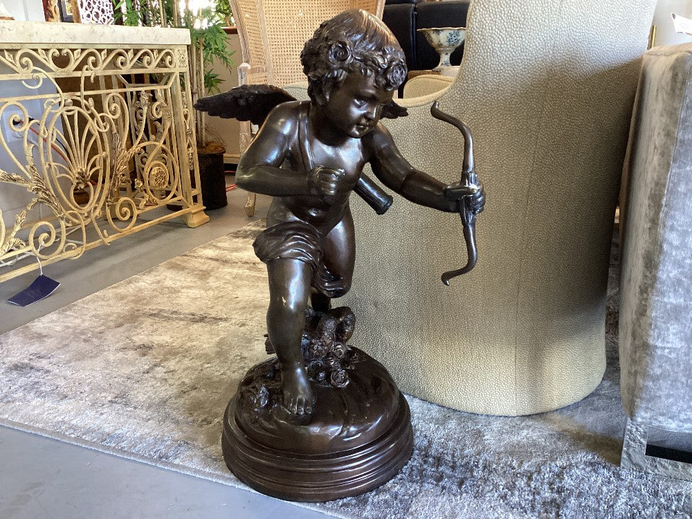 J. Daste signed bronze cherub statue|3543