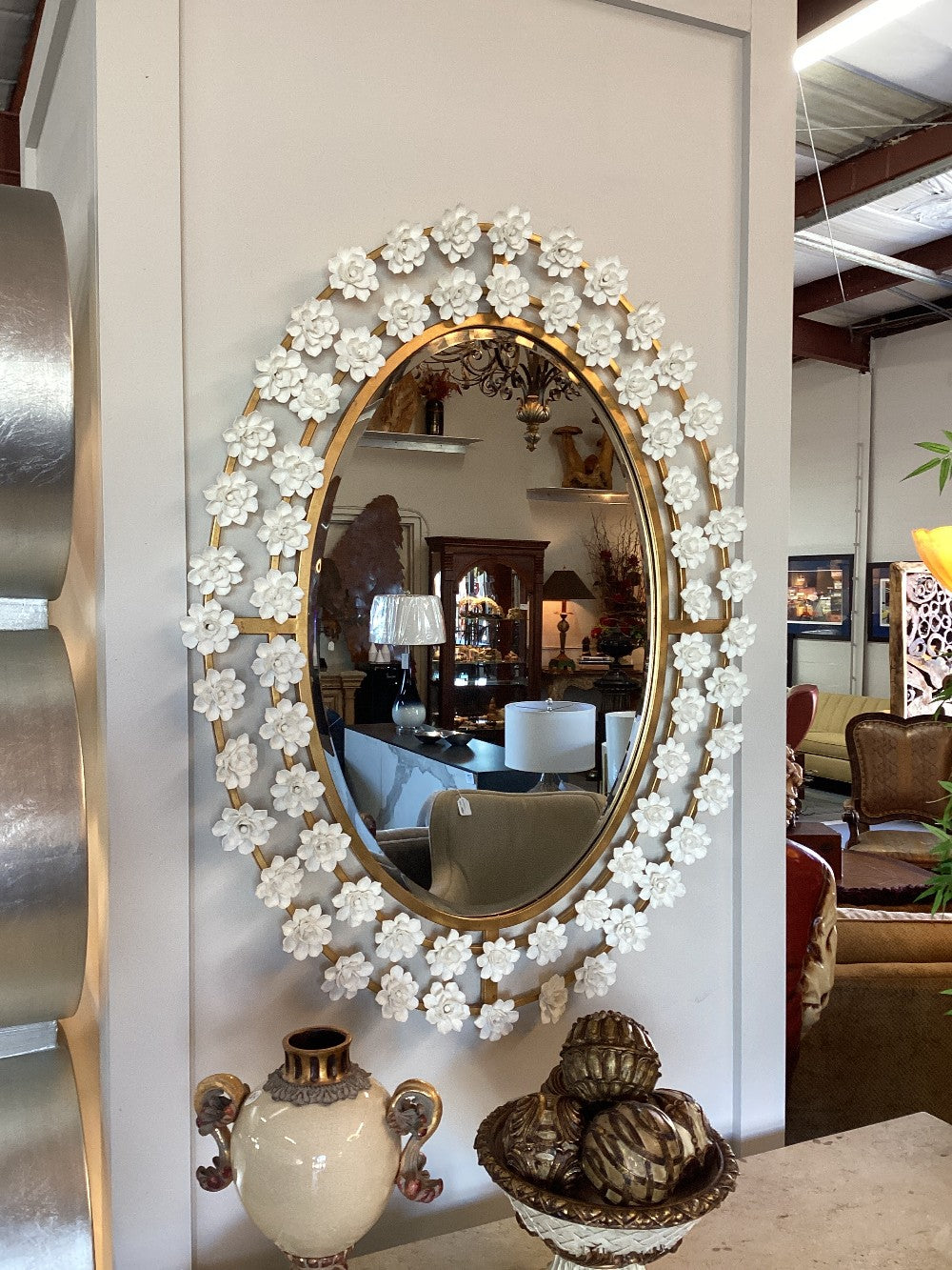 Porcelain flower framed mirror|3548